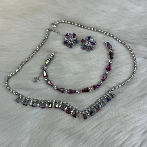 Stunning Vintage B David AB Red Rhinestone Full Parure Set Choker Bracelet Earri - Picture 16 of 16